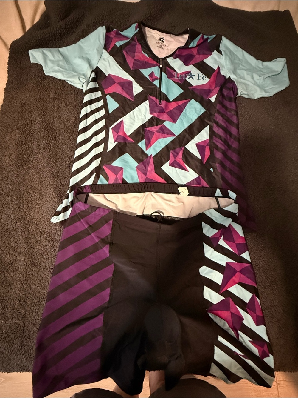 Live to Ride Geometric Triathlon Jersey & Shorts Set - Aqua, Purple, Black
